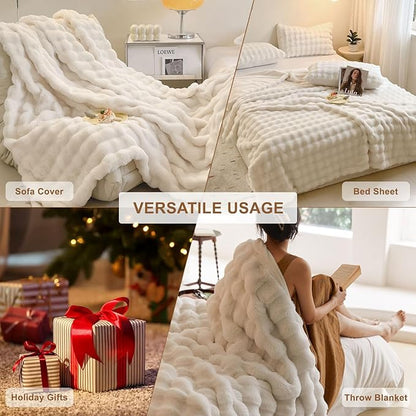 HANDONTIME White Sofa Covers Dog Couch Cover Rabbit Plush L Shaped Couch Covers Faux Fur Sofa Slipcovers for 3 Seat Cushion Couches Shaggy Couch Cover Blanket Washable Thick Soft, 71" X134"