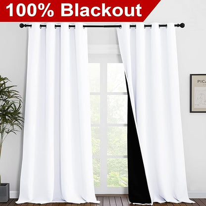 NICETOWN White 100% Blackout Curtains for Windows, Super Heavy-Duty Black Lined Total Darkness Drapes for Bedroom, Privacy Assured Window Treatment for Patio (Pack of 2, 55 inches W x 102 inches L)