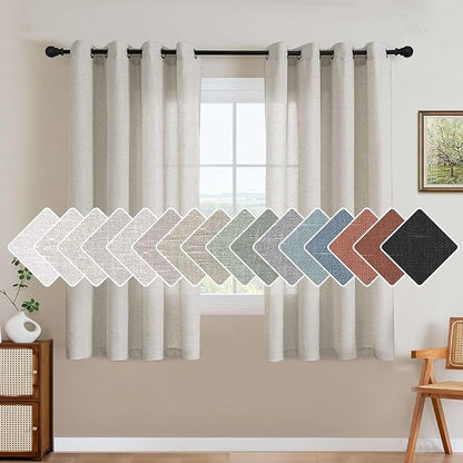 H.VERSAILTEX Living Room Linen Curtains - Semi Sheer, Nickel Grommet, Energy Saving, Light Filtering Window Treatments - Pale Oak, 2 Panels, 52 x 63 Inch