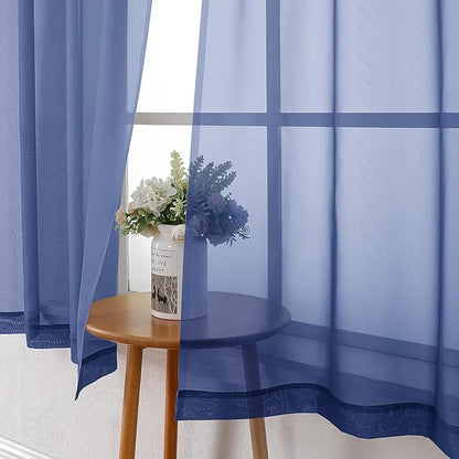 Lecloud Royal Blue Sheer Curtains 45 Inch Length 2 Panels, Voile Rod Pocket Curtain Drapes for Small Windows, Modern Farmhouse Curtains for Bedroom Bathroom Basement, Each Panel 42 X 45 Inch