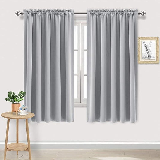 DWCN Blackout Curtains for Bedroom – Rod Pocket Thermal Insulated Noise Reducing Noise Reducing Drapes for Living Room, W 60 x L 63 Inch, 2 Panels, Silver Grey