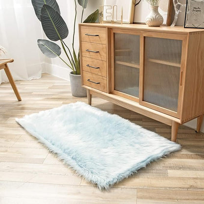 Ashler faux fur rug, Fluffy Shaggy Area Rug Ultra Soft 2.2 x 4 Feet Rectangle Fur Rug, Light Blue Fuzzy Rug Machine Washable Shag Rug, Nursery Decor Throw Rugs for Bedroom, kids room, Living Room
