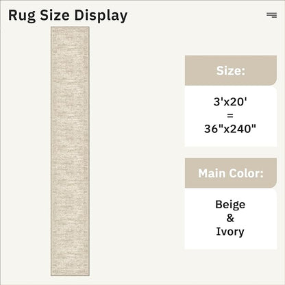 3x20 Hallway Runner Rug - Extra Long Carpet Runners for Hallways 20ft Non Slip Stain Resistant Rugs Runner for Living Room Bedroom 20 Feet Floor Carpet for Kitchen, Beige