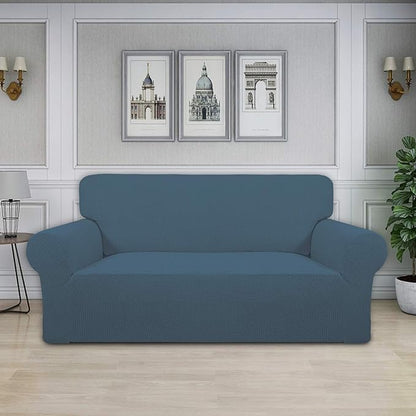 Easy-Going Stretch Oversized Loveseat Slipcover 1-Piece Sofa Cover Furniture Protector Couch Soft with Elastic Bottom for Kids Polyester Spandex Jacquard Fabric Small Checks Bluestone