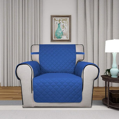 PureFit Reversible Quilted Sofa Cover, Water Resistant Slipcover Furniture Protector, Washable Couch Cover with Non Slip Foam and Elastic Straps for Kids, Pets (Chair, Classic Blue/Ivory), Small