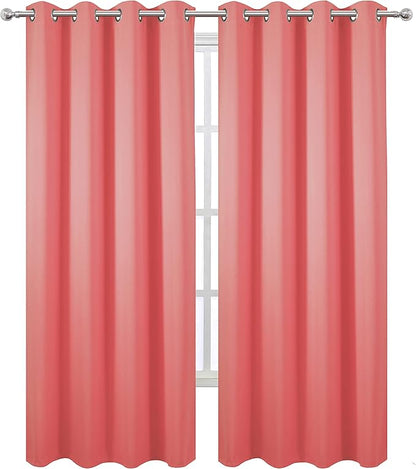 LEMOMO Blackout Curtains 66 x 95 inch/Coral Curtains Set of 2 Panels/Thermal Insulated Room Darkening Bedroom Curtains