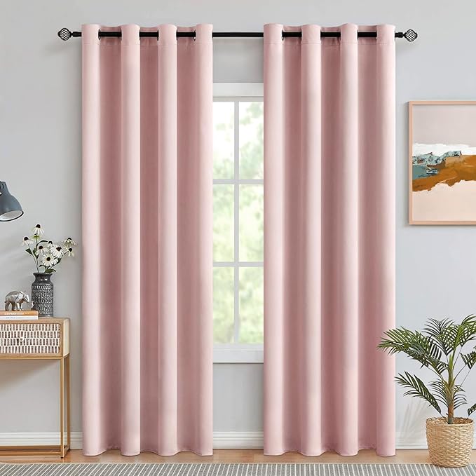 MIULEE Blackout Curtains for Bedroom Living Room Thermal Insulated Room Darkening Grommet Top Solid Light Blocking Drapery Set of 2 Window Panels 52 x 72 Inches Baby Pink