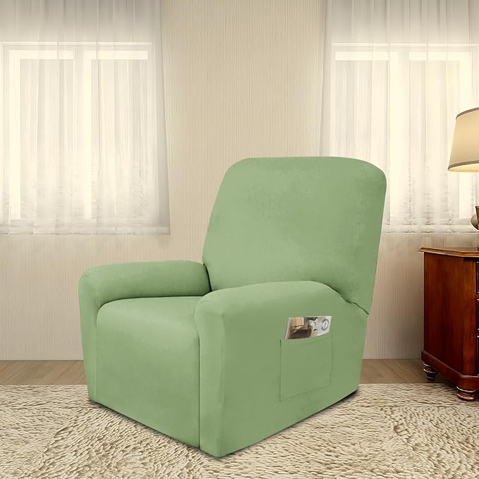 PureFit Super Stretch Recliner Cover Sofa Couch Cover with Pocket – Non Slip Soft Sofa Slipcover, Washable Spandex Reclining Furniture Protector for Kids, Pets (Recliner, Sage Green)