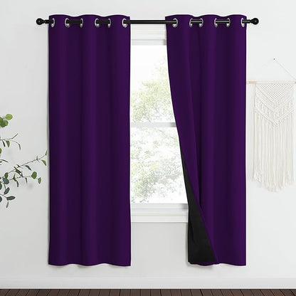 NICETOWN 100% Blackout Curtains with Black Liner Backing, Thermal Insulated Curtains for Living Room, Noise Reducing Drapes, Royal Purple, 37" Wide x 70" Long Per Panel, Set of 2 Panels