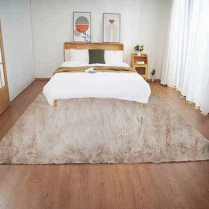 Ghouse Beige 8x10 Area Rug Fluffy Faux Rabbit Fur Rug Beige Rug Plush Fuzzy Shag Rug for Living Room, Bedroom, Playing Room, Nursery Room