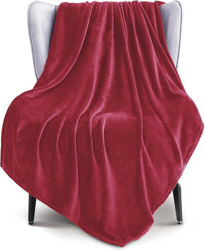 Exclusivo Mezcla Fleece Deep Red Throw Blanket for Couch, Sofa, Super Soft and Warm Blankets, All Season, Cozy, Plush, Lightweight, 50x60 Inches