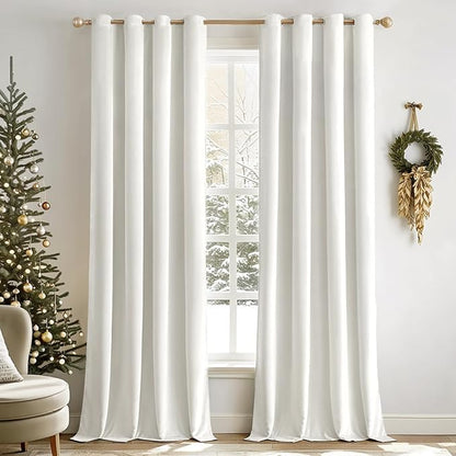 MIULEE Velvet Curtains Pure White Elegant Grommet Curtains Thermal Insulated Soundproof Room Darkening Black Out Curtains/Drapes for Classical Living Room Bedroom Decor 52 x 108 Inch Set of 2