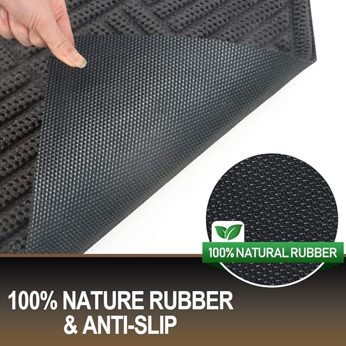 Mibao Front Door Mat, Dirt Trapper Welcome Mat for Outdoor Indoor, Non-Slip Waterproof Doormat, Durable Machine Washable Low Profile Entry Rug for Back Door Outside Patio Porch, 35.5" x 24", Gray
