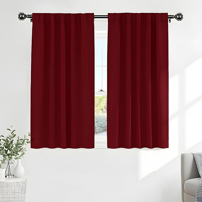 PONY DANCE Blackout Curtains for Bedroom - Decoration Xmas Festival Window Treatments Light Block Thermal Curtain Drapes Set Energy Saving, Wide 52 by Long 54 inch, Red, 2 Panels
