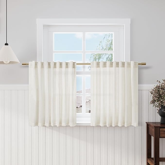 Nanspring Cafe Semi Sheer Linen Textured Valances for Small Short Windows Back Tab Rod Pocket Light Filtering Linen Textured Fabric Window Dressing for Kitchen Kids Room Breathable Home Decor 52x30