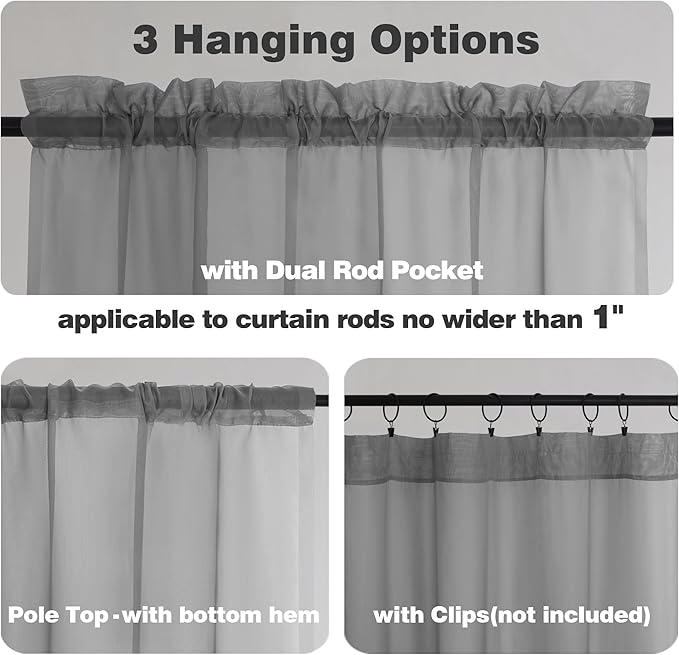 Chyhomenyc Sheer Grey Curtains 84 inches Long 2 Panels Set, Lightweight Solid Elegant Window Curtain Panels/Drapes/Treatment for Bedroom Living Room (42 X 84 Inches, Charcoal Grey)