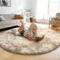 Tie-Dyed Beige Fluffy Round Rug,Soft Area Rugs for Girls Room,Shaggy Rugs 4'X4' for Living Room,Non Slip Circle Rug for Kids Bedroom,Shag Plush Nursery Carpets,Fuzzy Rug for Dorm,Room Decor Carpet