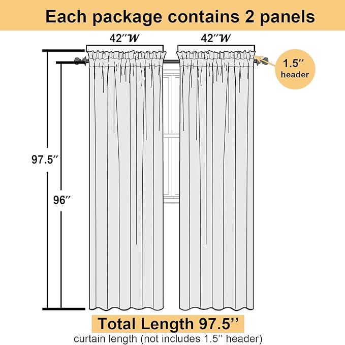 Lecloud Sheer Curtains 96 Inches Long 2 Panels, Light Pink Farmhouse Voile Curtain for Windows, Soft Airy Curtains for Living Room Bedroom Rod Pocket, Each Panel 42 X 96 Inch