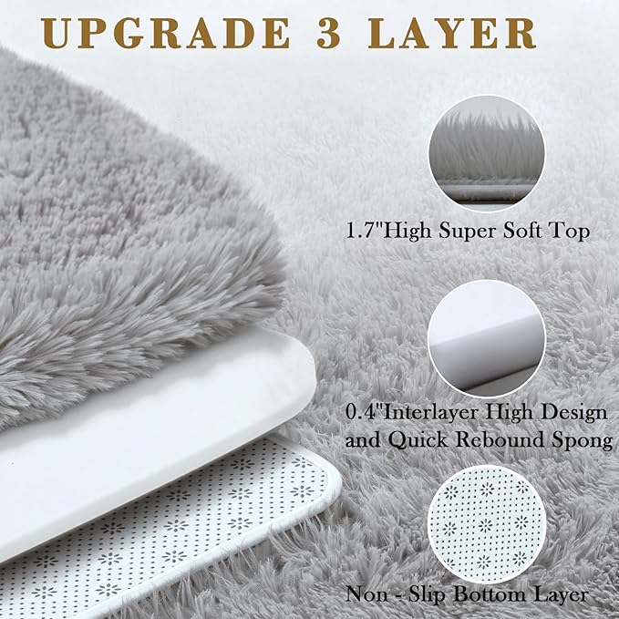 Rugs for Living Room 6x9, Alfombras para Salas Shag Large Plush Soft Area Rug, Shaggy Carpets for Bedroom, Kids Boys Girls Home Decor Aesthetic(Light Grey, 6x9 Feet)