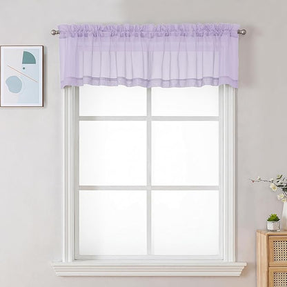 Chyhomenyc Sheer Valances for Windows 2 Pack, Small Window Curtains for Living Room Bathroom Cafe Laundry Basement, Modern Top Dual Rod Pocket Voile Curtain, 42W x 18L inches, Lilac