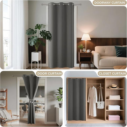 Joydeco Blackout Door Curtain for Doorway Privacy 78 Inches Long, Grommet Closet Curtain for Open Closet, Room Divider for Bedroom Living Room (Light Grey, 52Wx78L, 1 Panel)