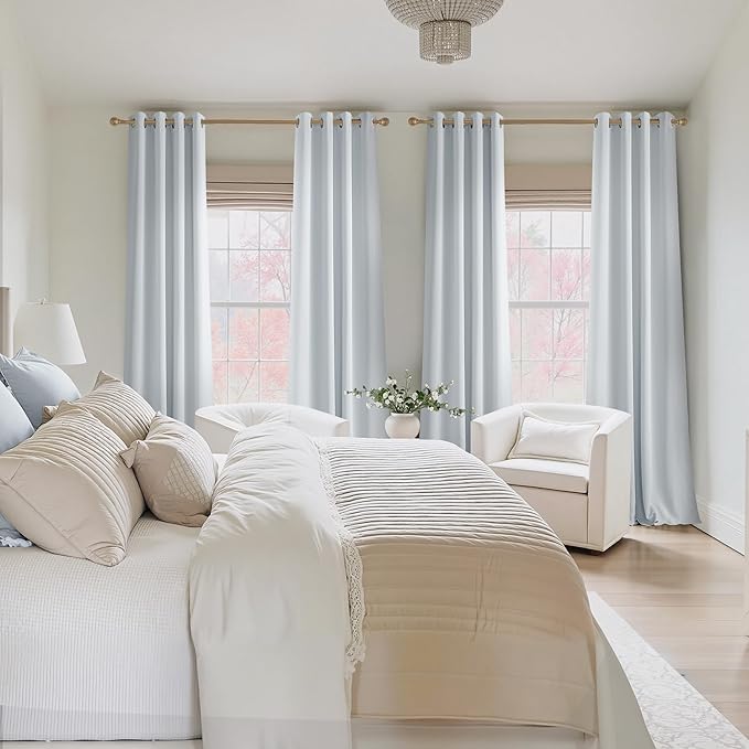 NICETOWN Room Darkening Draperies Curtains Panels, 2 Panels Greyish White W52 x L84