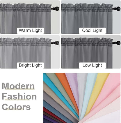 Grey Kitchen Curtains 30 Inch Length Tier 2 PCS, Solid Soft Half Curtains for Windows, Grey Sheer Rod Pocket Drapes for Bathroom Basement Small Window Curtain, 42" Wx30 L Inches