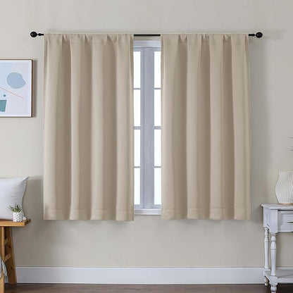 Simplebrand Ava Biscotti Beige Short Blackout Curtains for Bedroom 45 Inches Long 2 Panels Set, Solid Thermal Insulated, Energy Saving Window Treatment Curtains Blackout Drapes, W40 x L45 Inch