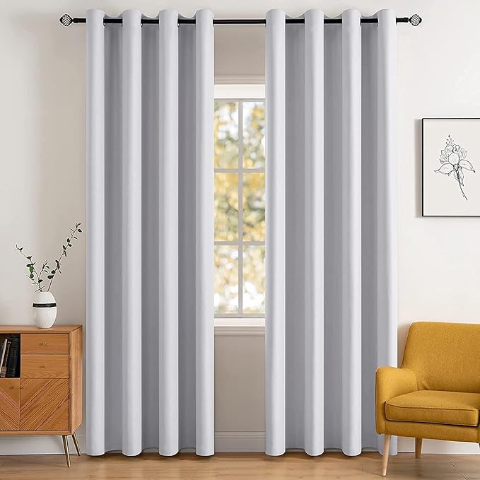 MIULEE Blackout Curtains for Bedroom Living Room, Chirstmas Thermal Insulated Room Darkening Grommet Top Solid Light Blocking Drapery Set of 2 Window Panels 52 x 72 Inches Greyish White