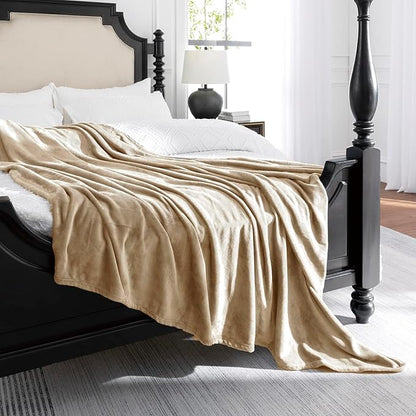 JIAHANNHA Flannel Fleece Blanket Throw Size(50 by 60 Inches),Beige Throw Blanket for Couch Sofa Bed 280GSM,Super Soft Plush Cozy and Lightweight Warm Bed Blanket for All Season