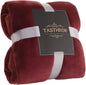 TASTHROW Large Flannel Fleece Throw Blanket, 90×90 Inch - Cozy Lightweight Thick Blanket - All Seasons Suitable for Women, Men and Kids (Burgundy)