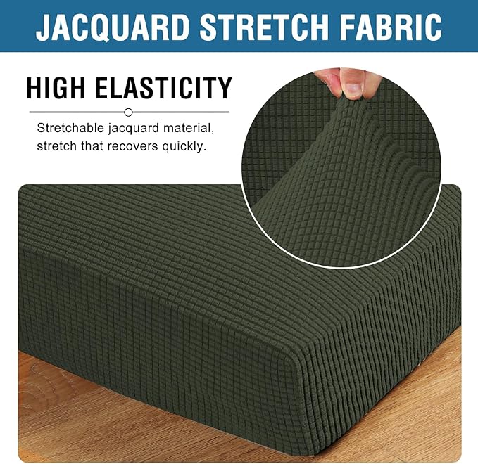 H.VERSAILTEX Super Stretch Individual Seat Cushion Covers Sofa Covers Couch Cushion Covers Slipcover Sets Thick Jacquard Textured Twill Fabric (1 Piece Loveseat Cushion Cover, Olive)