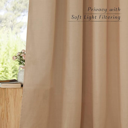 NICETOWN Thick Flax Linen Textured Bedroom Curtains, Grommet Casual & Rustic Linen Weave Window Treatment Privacy Added with Light Filtering for Living Room, Camel, W55 x L72, 2 Panels