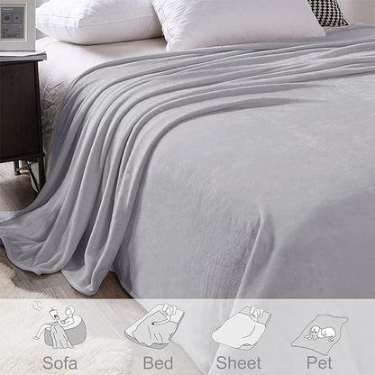 Exclusivo Mezcla Fleece Blanket Twin Size for Bed, Super Soft and Warm, All Season, Cozy, Plush, Lightweight, 90x66 Inches, Light Grey