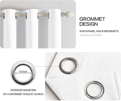 MIULEE 100% Blackout Linen Textured Curtains for Bedroom Solid Thermal Insulated Bright White Grommet Room Darkening Curtains & Drapes Luxury Decor for Living Room Nursery 52 x 108 Inch (2 Panels)