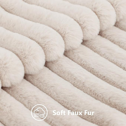 decorUhome Summer Cozy Faux Fur Throw Pillow Covers 16x16 Set of 2 Decorative Soft Plush Striped Modern Farmhouse Boho Couch Pillow Cases with Velvet Back for Sofa Bed Living Room, Beige