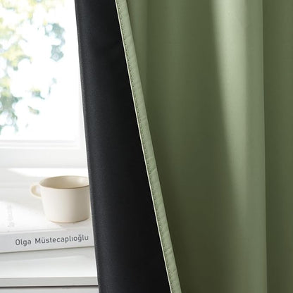 RYB HOME Bedroom Blackout Curtains 80 inches Long, 100% Blackout Thermal Insulated Noise Reducing Curtains for Living Room Nursury, 42 inches Wide by 80 inches Long, Sage Green