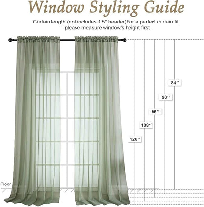 OVZME Sage Green Sheer Curtains 84 Inches Long 2 Panels Set, Light Filtering Sheer Curtains for Living Room Bedroom 59 Inch Extra Wide, Modern Voile Filmy Rod Pocket Window Drapes, 59Wx84L Inches