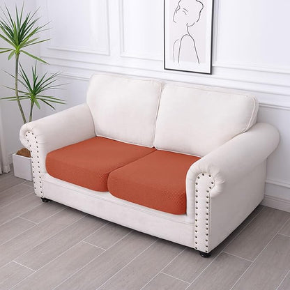 hyha Waterproof Couch Cushion Covers for Pets, Non Slip Sofa Seat Cover for Dogs Washable, Soft Thick Stretch Jacquard Fabric, Sofa Slipcovers with Elastic Bottom (2 Pieces, Rust)