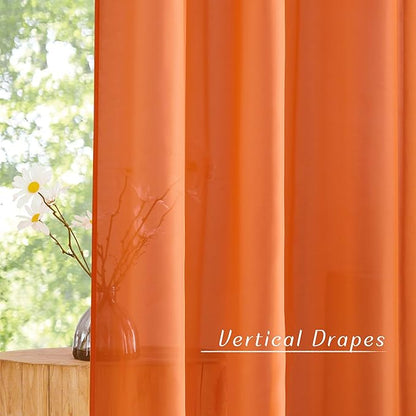 NICETOWN Orange Sheer Window Curtains for Saint's Day, Grommet Voile Sheer Textured Window Treatment with Light Filtering Drapes for Kids Room, W54 x L84, 2 Panels