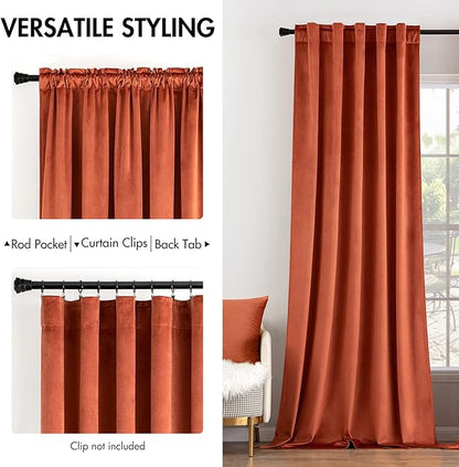 MIULEE Velvet Curtains 84 inches 2 Panels - Luxury Burnt Orange Blackout Curtains for Bedroom Living Room Thermal Insulated Super Soft Window Drapes Rod Pocket & Back Tab, Terracotta Rust Fall Decor