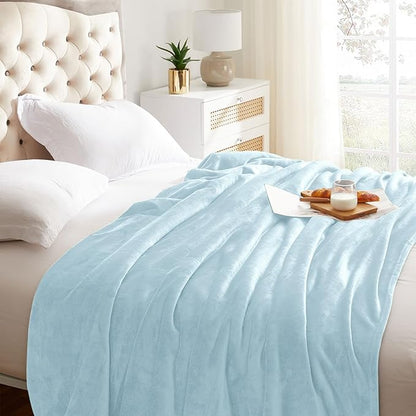 KMUSET Fleece Blanket Twin Size Mist Blue Lightweight Super Soft Cozy Fuzzy Bed Blankets Microfiber Factory Shop