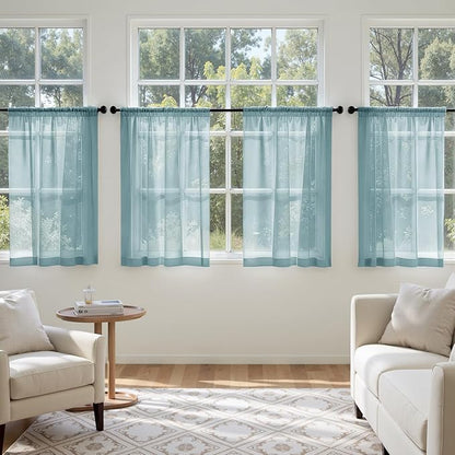 MIULEE Dusty Blue Sheer Curtains 63 Inches Long, 4 Panels Set, Light Filtering Rod Pocket Voile Drapes for Living Room and Bedroom, Airy Soft Fabric Window Treatments, 42 x 63 Inches
