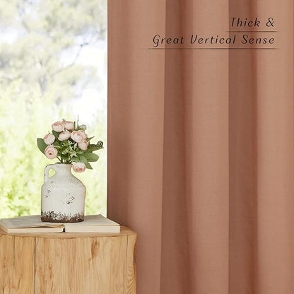 NICETOWN Thick Linen Textured Curtains for Large Windows, Grommet Privacy with Light Filtering Flax Linen Blend Drapes for Bedroom/Living Room, Terracotta, W55 x L108, Set of 2