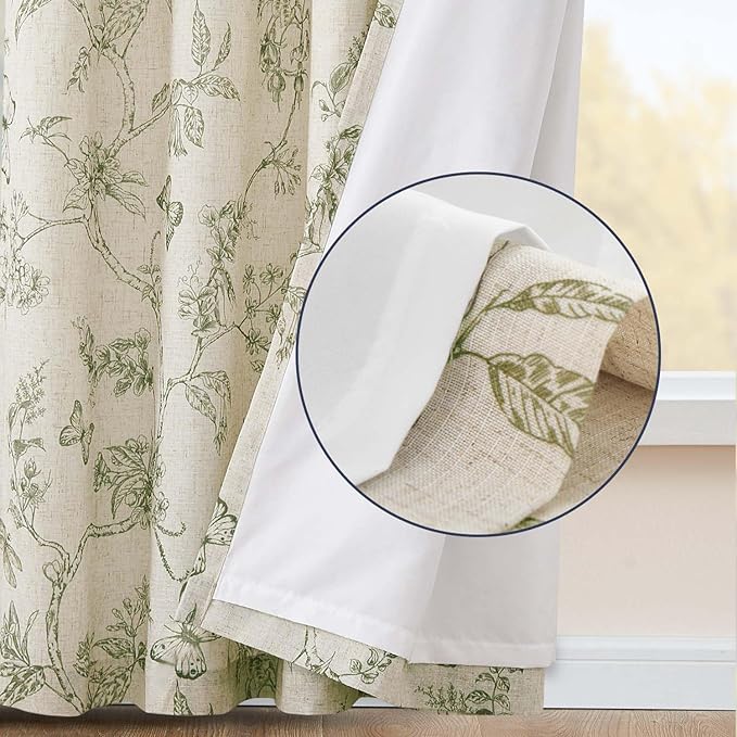 jinchan Floral Curtains Lined Linen Blend Curtain for Living Room 84 Inch Length Sage Green Farmhouse Flower Patterned Curtain French Country Curtains Drapes Back Tab Rod Pocket 2 Panels