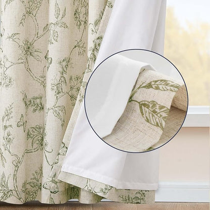 jinchan Floral Curtains Lined Linen Blend Curtain for Living Room 84 Inch Length Sage Green Farmhouse Flower Patterned Curtain French Country Curtains Drapes Back Tab Rod Pocket 2 Panels