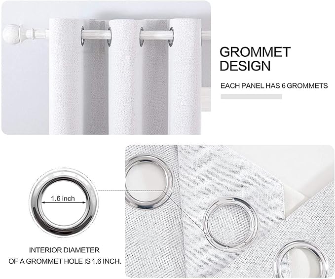 MIULEE Linen Blackout Curtains for Bedroom Solid 100% Blackout Thermal Insulated Grayish White Curtains Grommet Room Darkening Curtains/Drapes for Living Room 42x63 Inch (2 Panels)