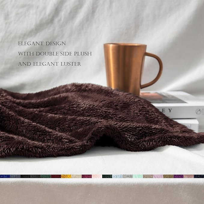 Exclusivo Mezcla Plush Fuzzy Fleece Bed Blanket Twin Size, Super Soft, Fluffy and Warm Blankets for Couch, Bed, All Season (Coffee, 90x66 Inches)