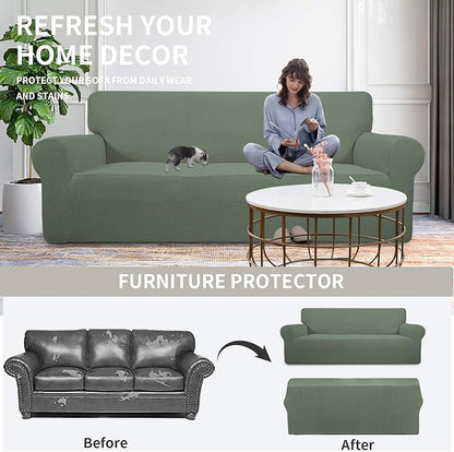 Easy-Going Stretch Oversized Chair Sofa Slipcover 1-Piece Couch Sofa Cover Furniture Protector Soft with Elastic Bottom for Kids Spandex Jacquard Fabric Small Checks Greyish Green