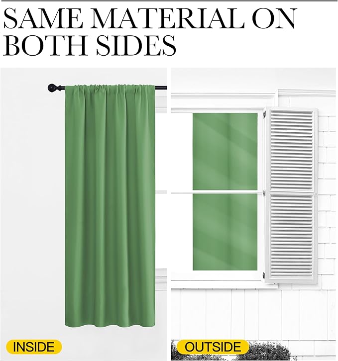 NICETOWN Bedroom Curtains Blackout Draperies, Froest Green, 1 Pair, 34-inch W x 63-inch L, Home Decorations Thermal Insulated Solid Pole Top Blackout Drapes for Living Room